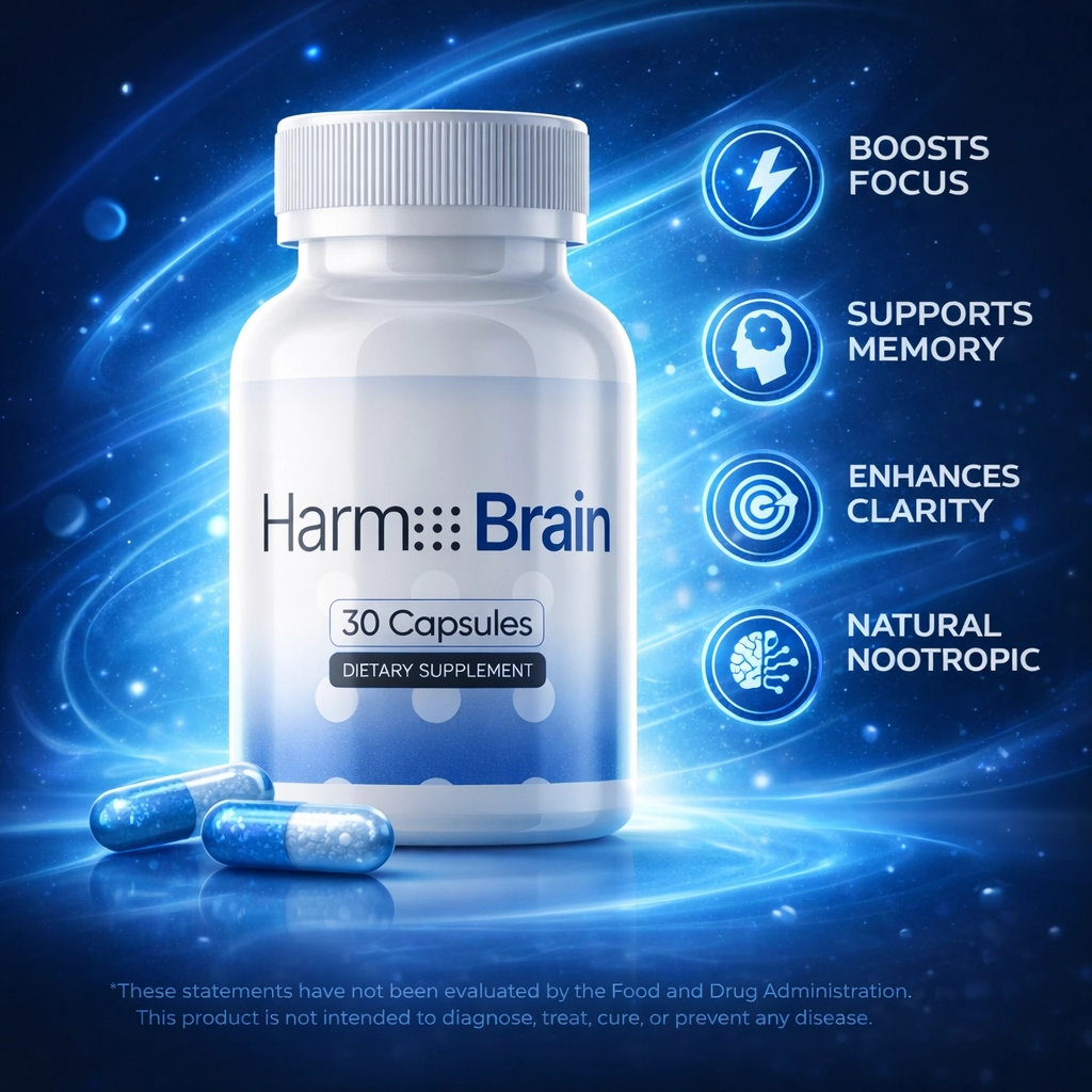 Harmo Brain bottle with capsules, focus and memory support supplement